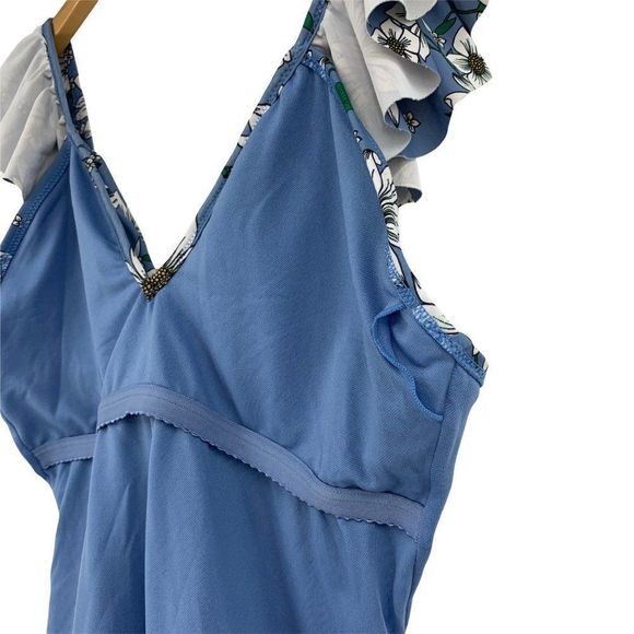 Jessica Simpson L Large One Piece Swimsuit Blue Daisy Ruffle V-neck Lined 0323 - Picture 8 of 8